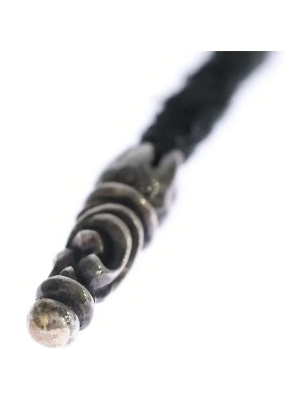 Chrome Hearts Leather Braid Scroll Necklace Black Silver